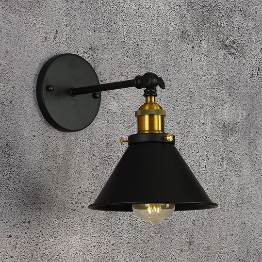 Industrial Flared Sconce Light With Black/Brass Finish Perfect For Bedroom Walls - 7/8.5 Width