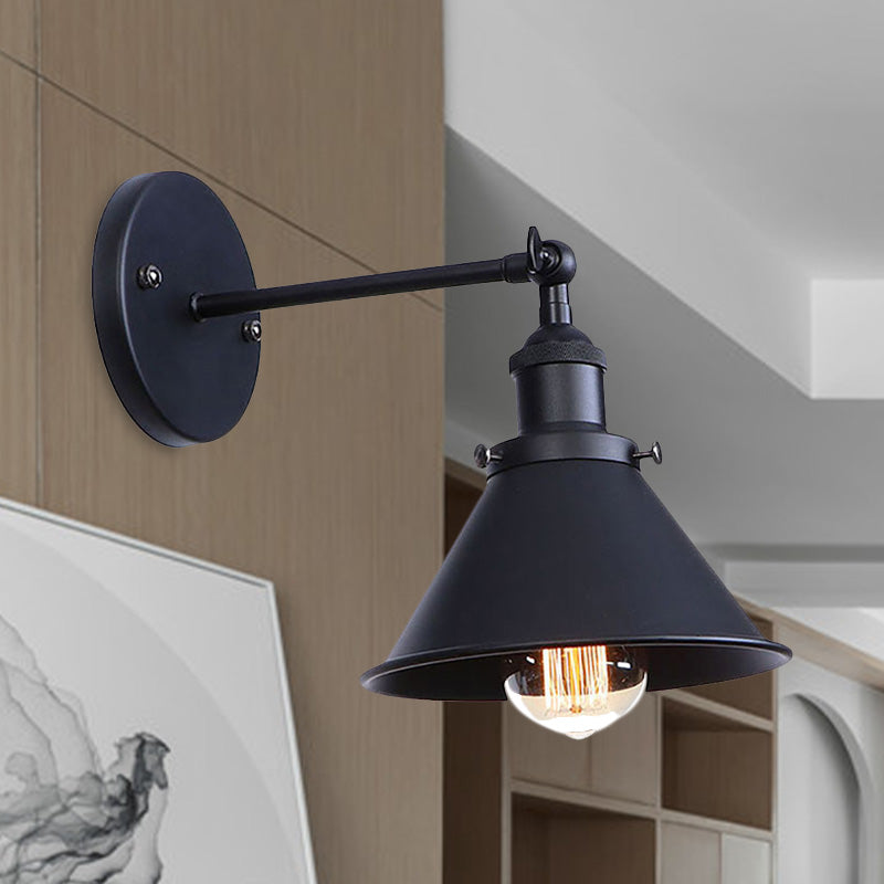 Industrial Flared Sconce Light With Black/Brass Finish Perfect For Bedroom Walls - 7/8.5 Width