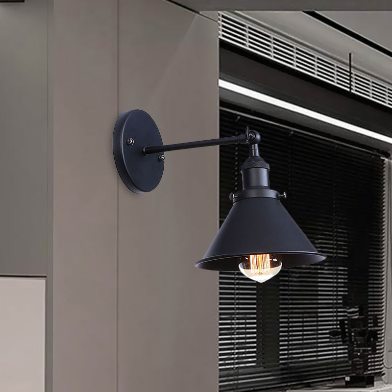 Industrial Flared Sconce Light With Black/Brass Finish Perfect For Bedroom Walls - 7/8.5 Width