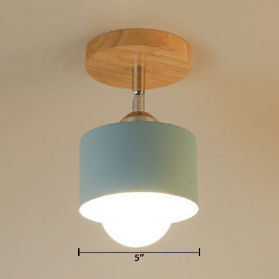 Modernist Metal Semi Mount Ceiling Light With Rotatable Cylinder Design - 1 White/Green