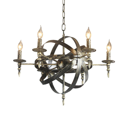 Metallic Chandelier with Spherical Cage Shade - Vintage 6/8 Head Ceiling Light for Restaurants in Black/Rust