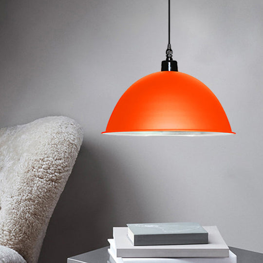 Metallic Industrial Pendant Light: Red/Yellow Dome Shade Hanging Lamp For Living Room Ceiling