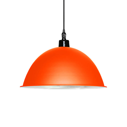 Metallic Industrial Ceiling Pendant Light - 1 Head Hanging Lamp with Dome Shade in Red/Yellow for Living Room