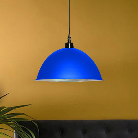 Metallic Industrial Pendant Light: Red/Yellow Dome Shade Hanging Lamp For Living Room Ceiling