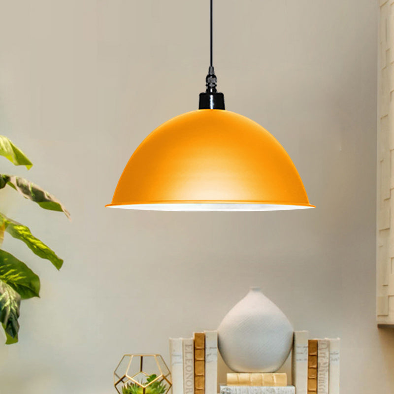 Metallic Industrial Ceiling Pendant Light - 1 Head Hanging Lamp with Dome Shade in Red/Yellow for Living Room