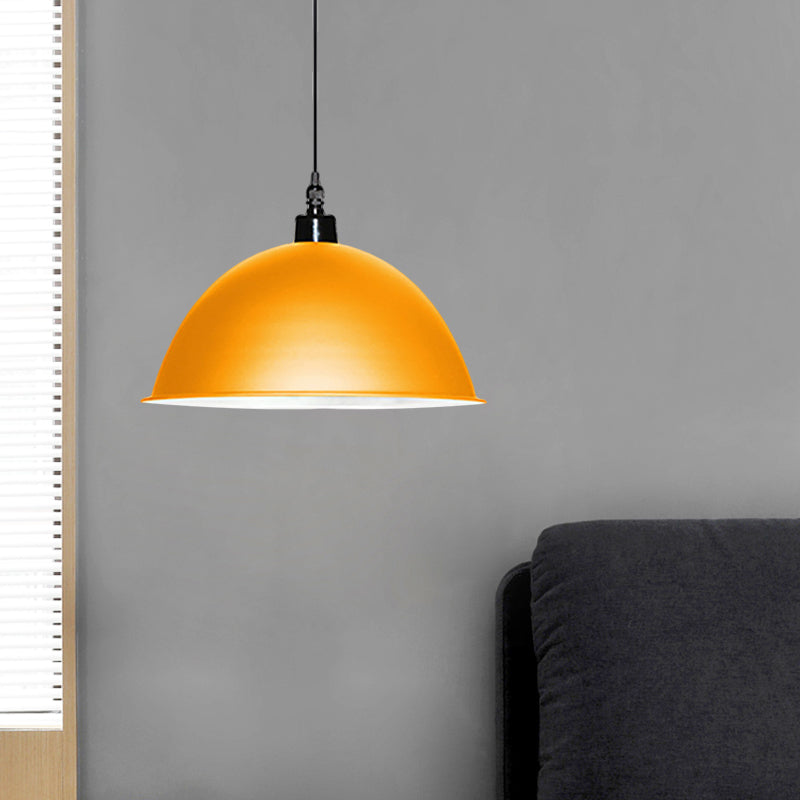 Metallic Industrial Pendant Light: Red/Yellow Dome Shade Hanging Lamp For Living Room Ceiling