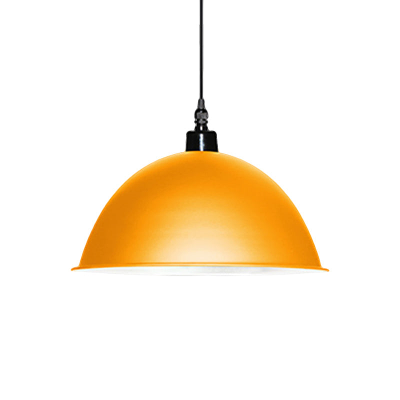 Metallic Industrial Ceiling Pendant Light - 1 Head Hanging Lamp with Dome Shade in Red/Yellow for Living Room