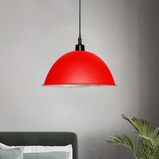 Metallic Industrial Ceiling Pendant Light - 1 Head Hanging Lamp with Dome Shade in Red/Yellow for Living Room