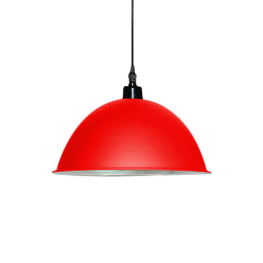 Metallic Industrial Ceiling Pendant Light - 1 Head Hanging Lamp with Dome Shade in Red/Yellow for Living Room