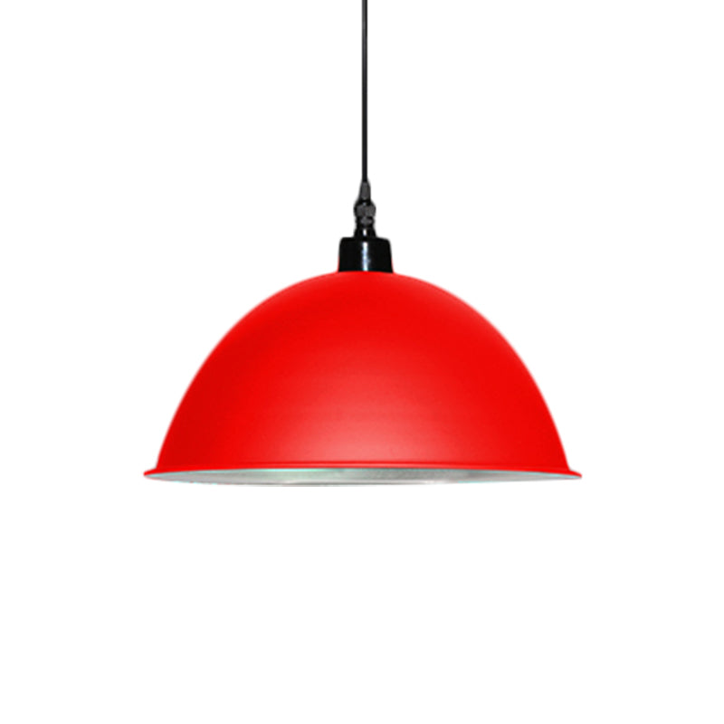 Metallic Industrial Pendant Light: Red/Yellow Dome Shade Hanging Lamp For Living Room Ceiling