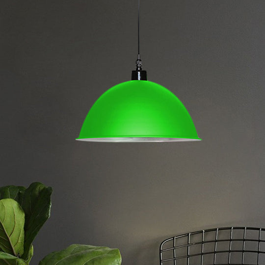 Metallic Industrial Pendant Light: Red/Yellow Dome Shade Hanging Lamp For Living Room Ceiling Green