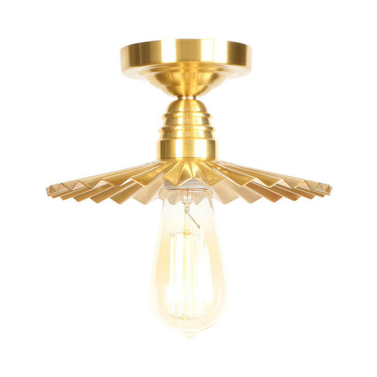 Industrial Radial Wave Semi-Flush Brass Light - 1 Bulb with/without Switch