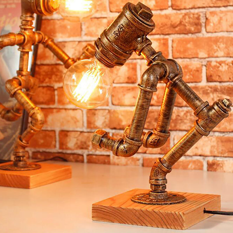 Steampunk Style Bronze Metal Table Lamp With Robot Athlete Design - 1 Light Lighting For Bedroom / D