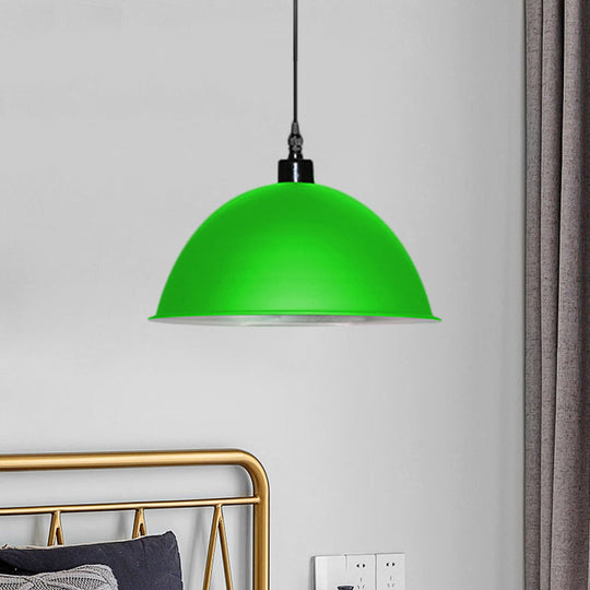 Metallic Industrial Pendant Light: Red/Yellow Dome Shade Hanging Lamp For Living Room Ceiling