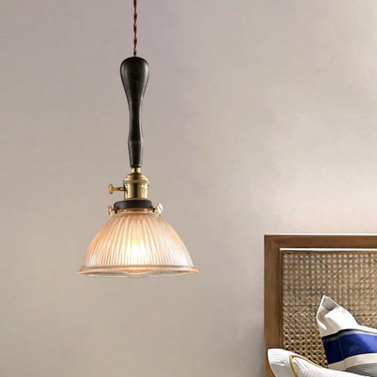 Industrial Ribbed Glass Pendant Ceiling Light Clear Dome 1-Light Living Room Fixture