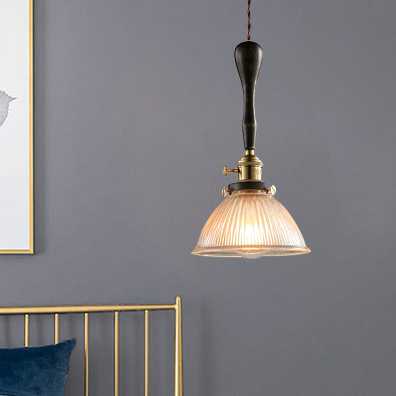 Industrial Ribbed Glass Pendant Light with Clear Dome for Living Room Ceiling - 1 Light Fixture