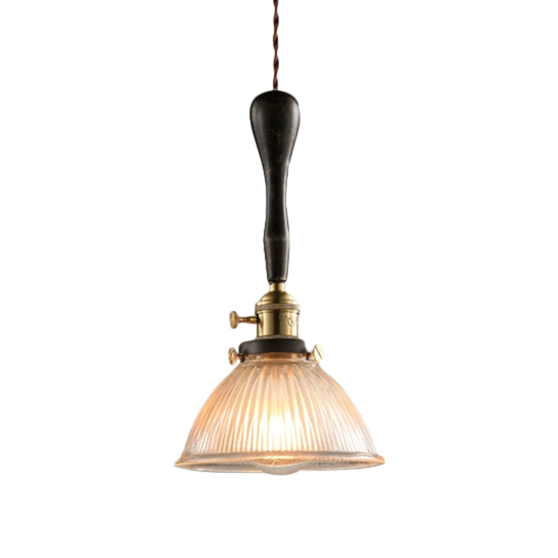 Industrial Ribbed Glass Pendant Ceiling Light Clear Dome 1-Light Living Room Fixture