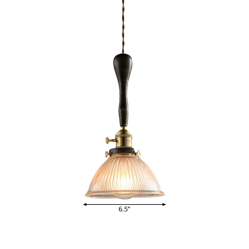 Industrial Ribbed Glass Pendant Light with Clear Dome for Living Room Ceiling - 1 Light Fixture