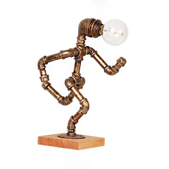 Steampunk Style Bronze Metal Table Lamp With Robot Athlete Design - 1 Light Lighting For Bedroom