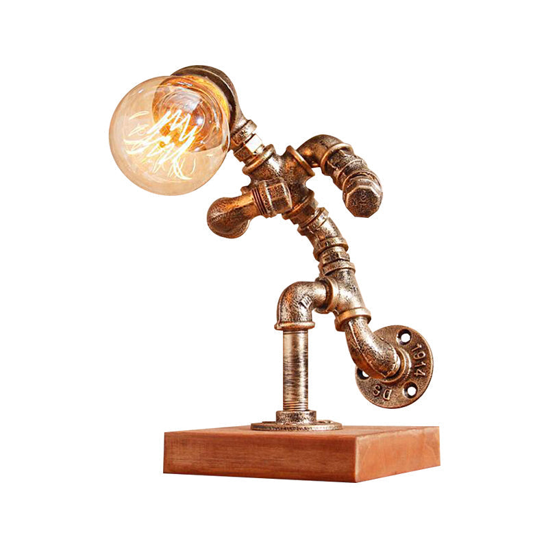 Steampunk Style Bronze Metal Table Lamp With Robot Athlete Design - 1 Light Lighting For Bedroom