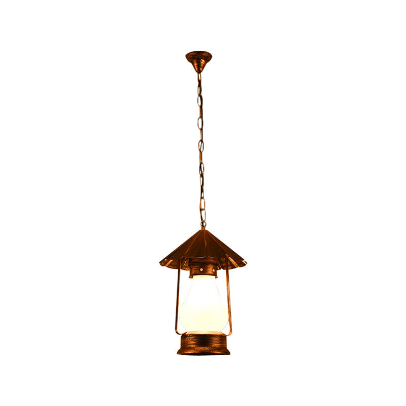 Crackle Glass Single-Bulb Pendant Lantern For Coffee Shops - Yellow/White Farmhouse Hanging Light