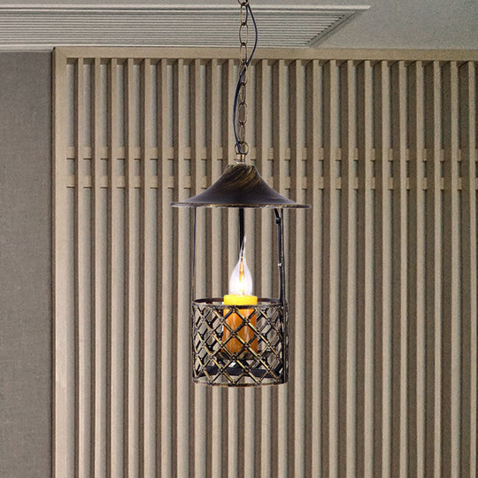 Industrial Brass Pendant Light with Cage Shade for Living Room