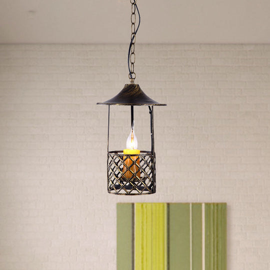 Industrial Brass Pendant Light with Cage Shade for Living Room