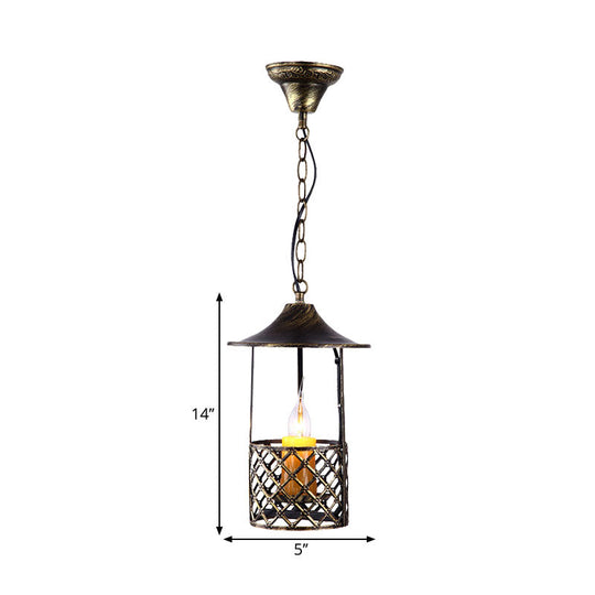 Industrial Brass Pendant Light with Cage Shade for Living Room