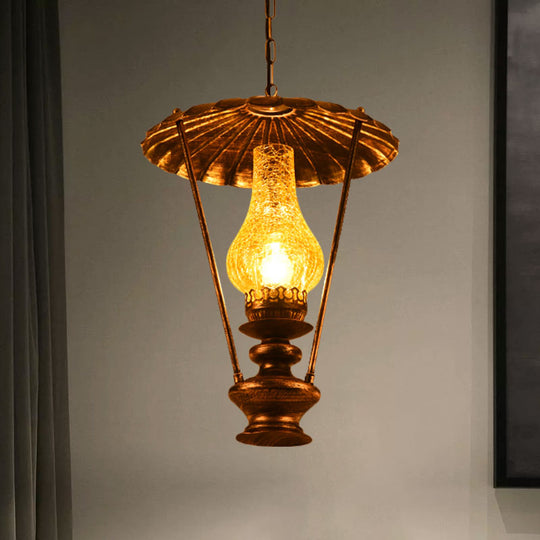 Industrial Crackle Glass Ceiling Lantern Pendant Light For Living Room Bronze