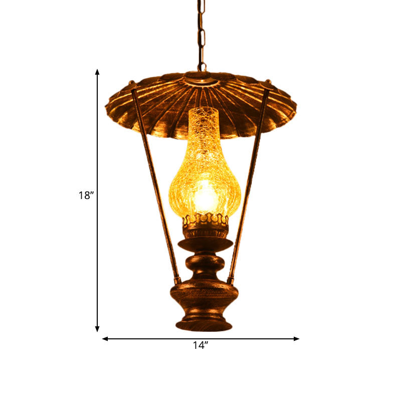 Industrial Lantern Crackle Glass Ceiling Pendant Light for Living Room - 1 Light Hanging