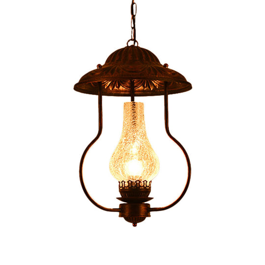 Industrial Lantern Pendant Light With Clear Crackle Glass And Bronze Finish