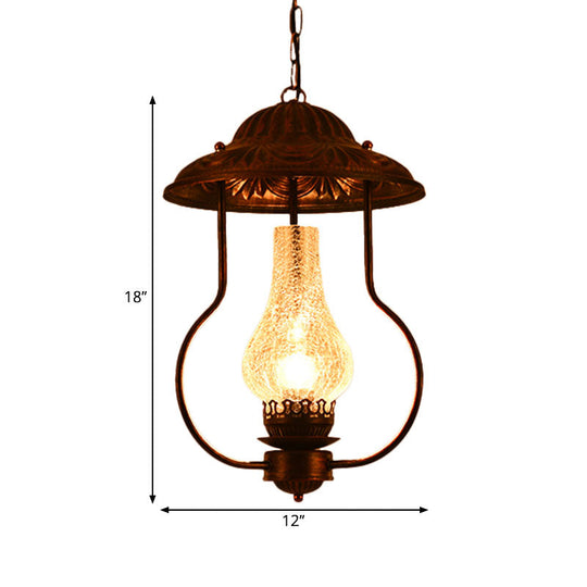 Industrial Lantern Pendant Light With Clear Crackle Glass And Bronze Finish