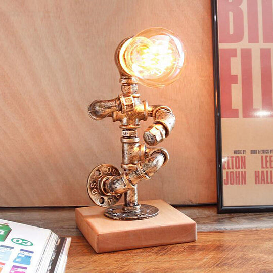 Steampunk Style Bronze Metal Table Lamp With Robot Athlete Design - 1 Light Lighting For Bedroom / B