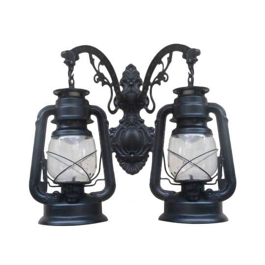 Industrial Lantern Wall Sconce Light Fixture - 2 Bulb Clear Glass Design In A Black/Bronze/Copper