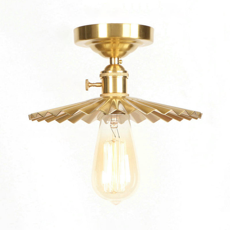 Industrial Radial Wave Semi-Flush Brass Light - 1 Bulb with/without Switch