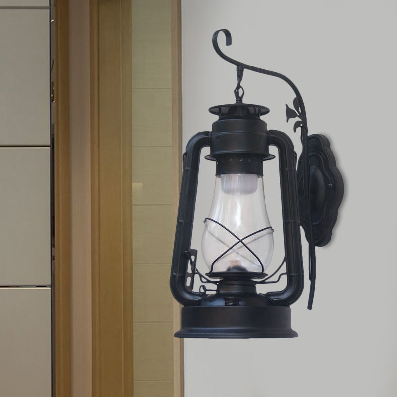 Coastal Style Wall Mounted Kerosene Light Fixture With Clear Glass - Available In Black Bronze Or