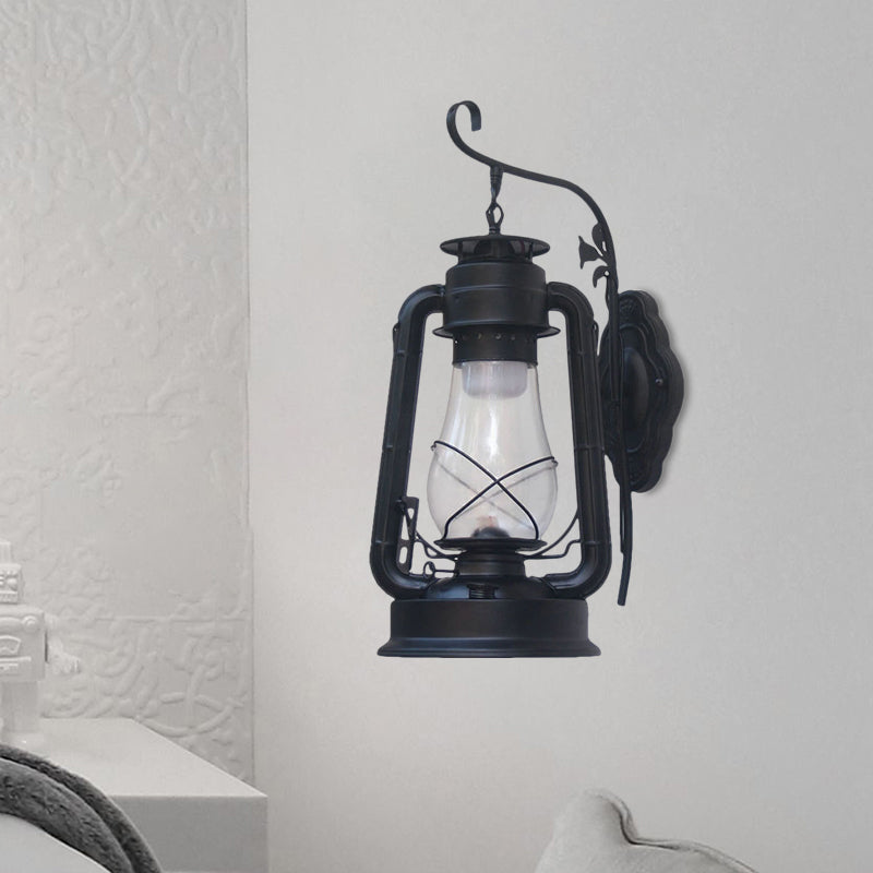 Coastal Style Wall Mounted Kerosene Light Fixture With Clear Glass - Available In Black Bronze Or