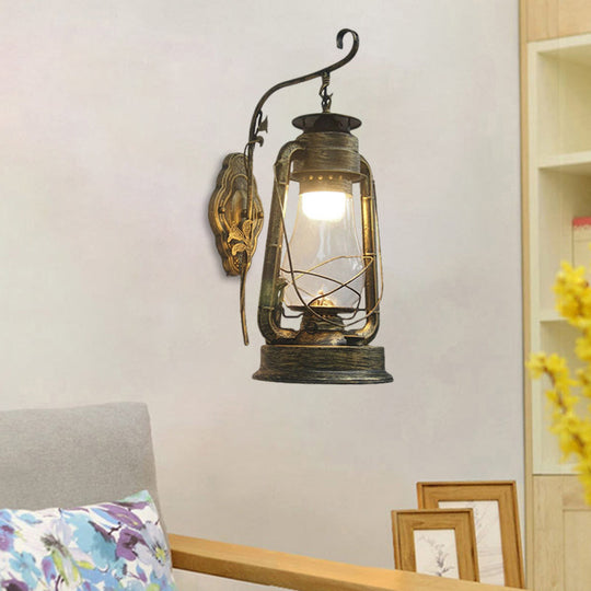 Coastal Style Wall Mounted Kerosene Light Fixture With Clear Glass - Available In Black Bronze Or