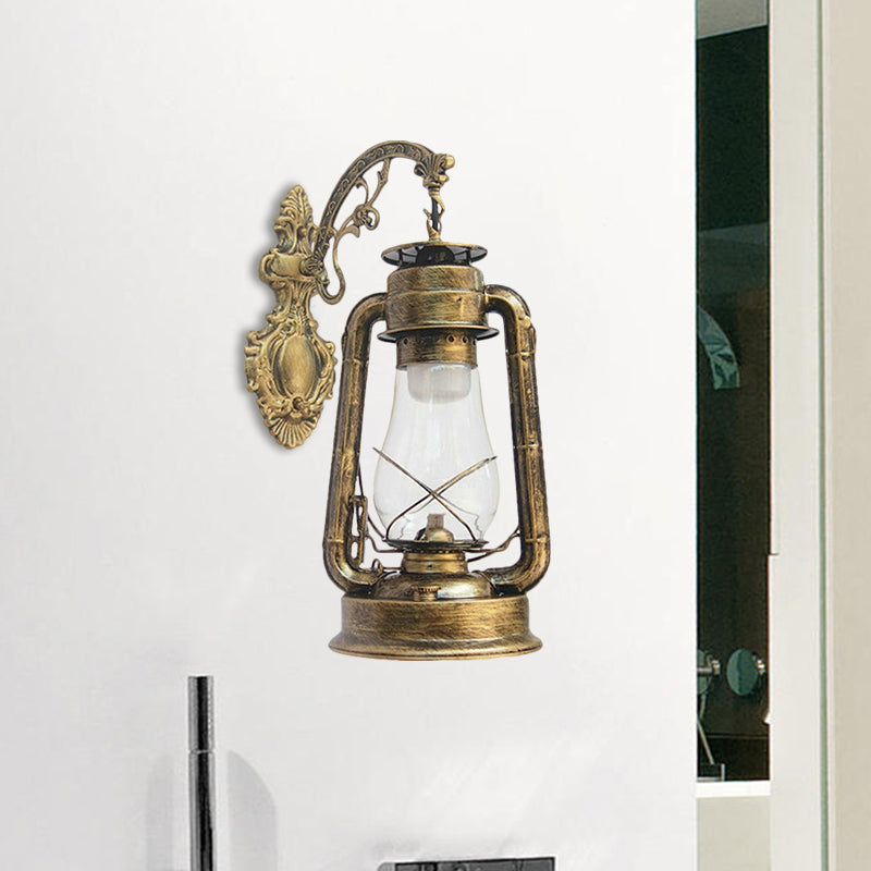 Vintage Clear Glass Lantern Wall Sconce For Outdoor Lighting With Single Bulb In Black/Bronze/Copper