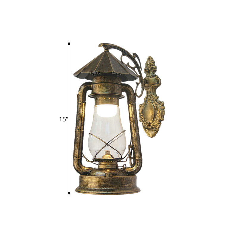 Vintage Clear Glass Lantern Wall Sconce For Outdoor Lighting With Single Bulb In Black/Bronze/Copper