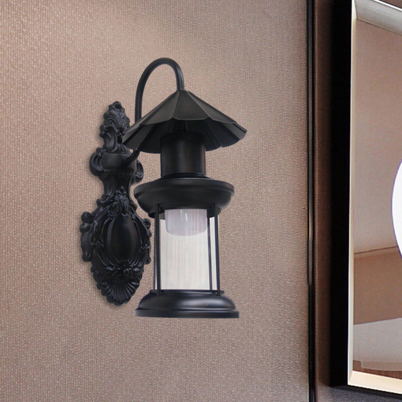 Coastal Outdoor Wall Sconce Lighting: Clear Glass Kerosene Shade With Black/Copper/Bronze Finish