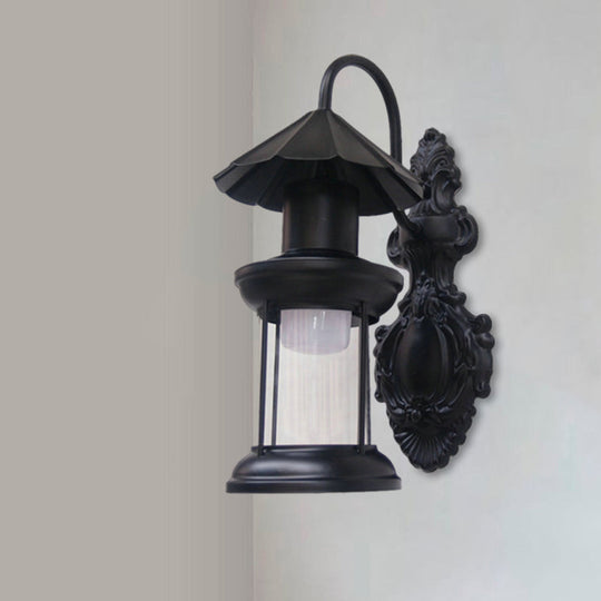 Coastal Outdoor Wall Sconce Lighting: Clear Glass Kerosene Shade With Black/Copper/Bronze Finish