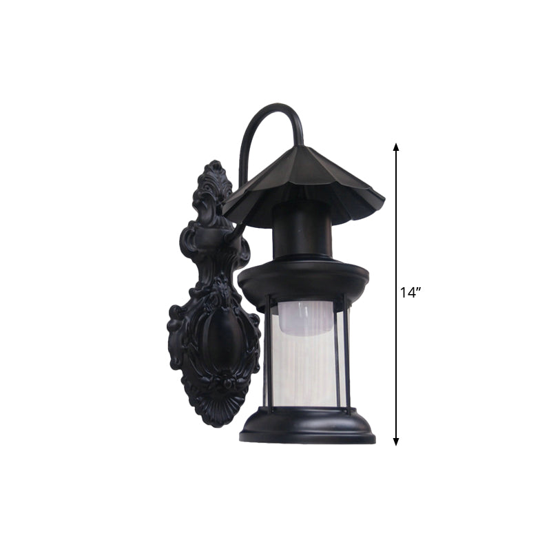 Coastal Outdoor Wall Sconce Lighting: Clear Glass Kerosene Shade With Black/Copper/Bronze Finish