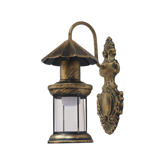 Coastal Outdoor Wall Sconce Lighting: Clear Glass Kerosene Shade With Black/Copper/Bronze Finish