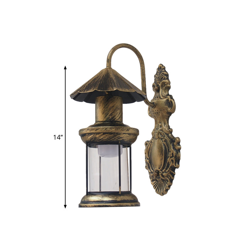 Coastal Outdoor Wall Sconce Lighting: Clear Glass Kerosene Shade With Black/Copper/Bronze Finish