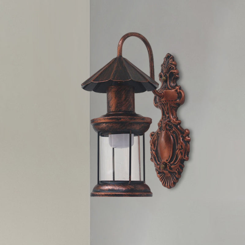 Coastal Outdoor Wall Sconce Lighting: Clear Glass Kerosene Shade With Black/Copper/Bronze Finish