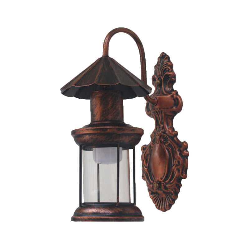 Coastal Outdoor Wall Sconce Lighting: Clear Glass Kerosene Shade With Black/Copper/Bronze Finish