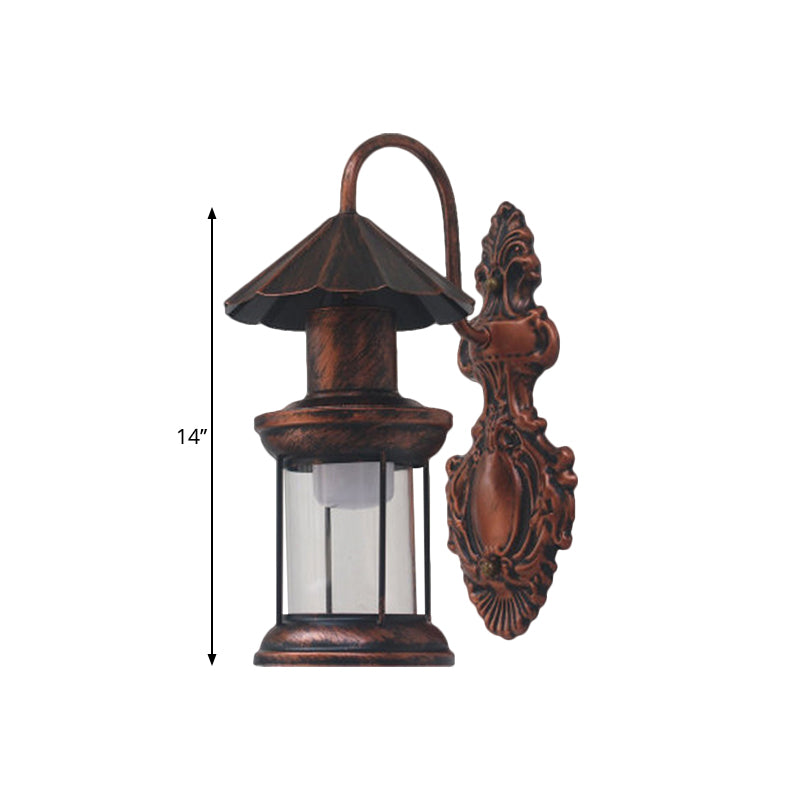 Coastal Outdoor Wall Sconce Lighting: Clear Glass Kerosene Shade With Black/Copper/Bronze Finish