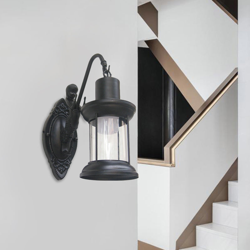 Vintage Style Outdoor Wall Lamp - Clear Glass Sconce Light Black/Bronze/Copper Kerosene 1-Light