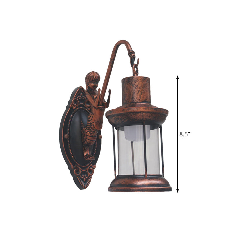 Vintage Style Outdoor Wall Lamp - Clear Glass Sconce Light Black/Bronze/Copper Kerosene 1-Light